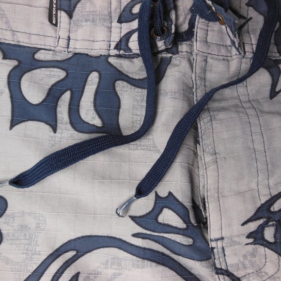 Quicksilver vintage board shorts, 2 pockets grey tropical flowers 36 tie front - Picture 9 of 11
